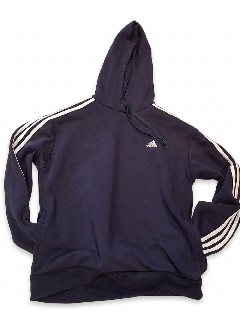 Adidas Essentials 3‑Stripes Navy Hoodie Size L